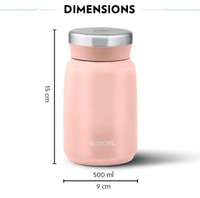 Borosil Hydra Carry Mate Black 500 ml Stainless Steel Double Wall Vacuum Insulated Soup Flask & Food Jar with Screw Lid - Black