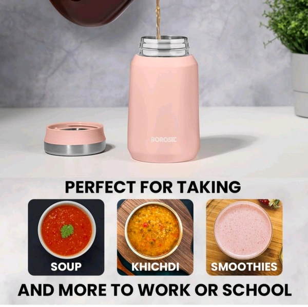 Borosil Hydra Carry Mate Black 500 ml Stainless Steel Double Wall Vacuum Insulated Soup Flask & Food Jar with Screw Lid - Black