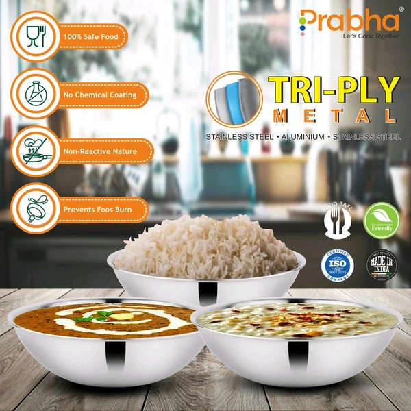Prabha Prima Triply Tasla Flat Base Without Lid - 0.9L