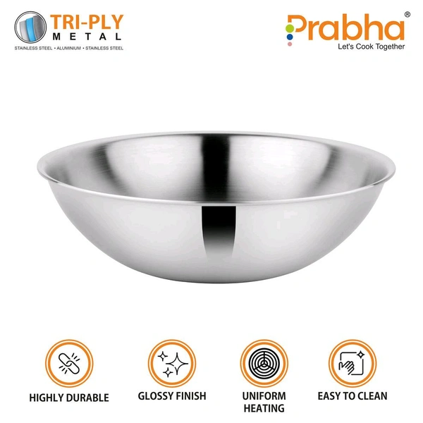 Prabha Prima Triply Tasla Flat Base Without Lid - 2.2L