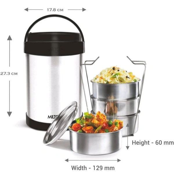 Milton MILTON Royal 4 Stainless Steel Containers with 600 ml Each, PU Insulated, Hot & Cold