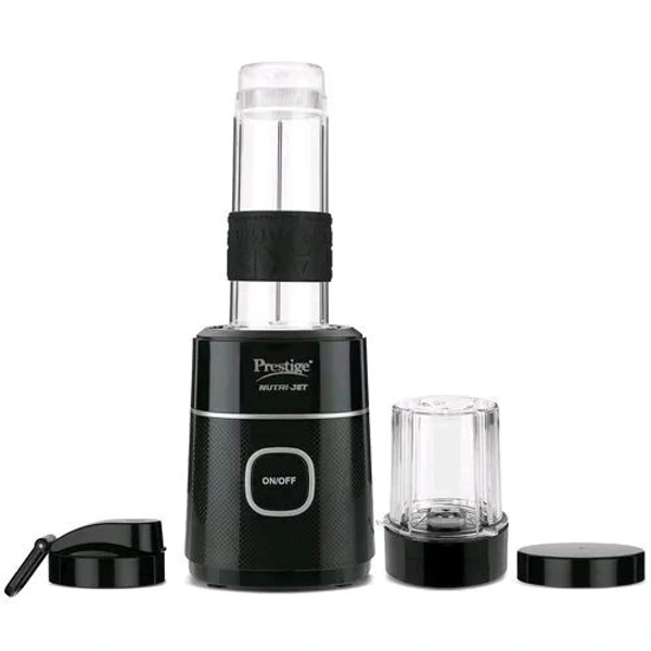 Prestige Nutri-Jet Mixer Grinder with 2 Jars| 450 Watts| Sipper Lid & Additional Cover Lid| ISI Certified| One-Touch Operation, Black
