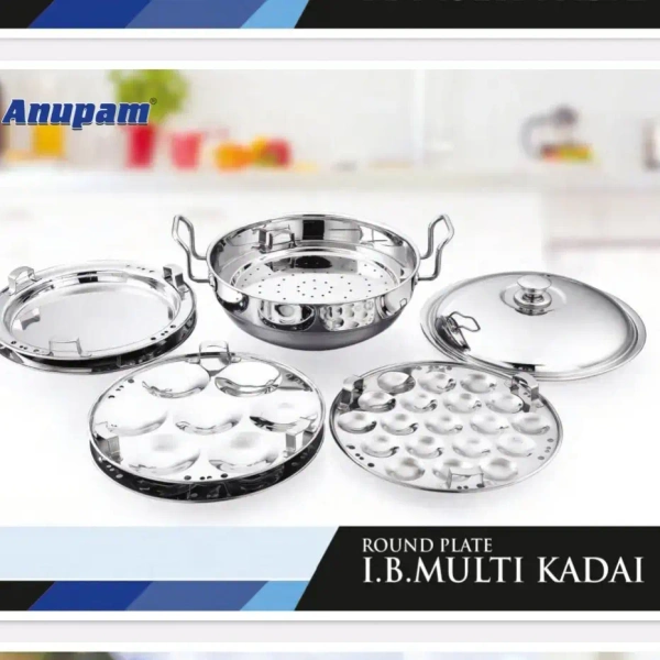 Anupam Stainless Steel Sandwich Bottom Multi kadai with lid with 6 Plates
