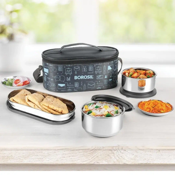 BOROSIL Borosil Carry Fresh Stainless Steel Lunchbox Set of 3 - Base Variant