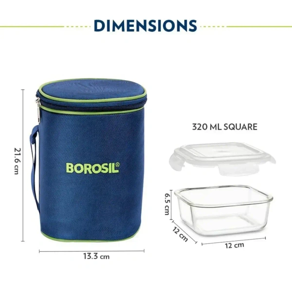 BOROSIL Borosil  Glass Lunch Box Set Of 3 Clear 320 Ml Microwave Safe Office Tiffin - Base Variant