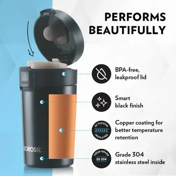 BOROSIL Borosil Hydra Coffeemate 300 ml Stainless Steel Travel Mug Double Wall Vacuum - Base Variant