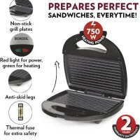 BOROSIL Borosil Neo Grill 2.0, 750 Watt, Bread Sandwich Maker, Makes 2 Sandwiches - Base Variant