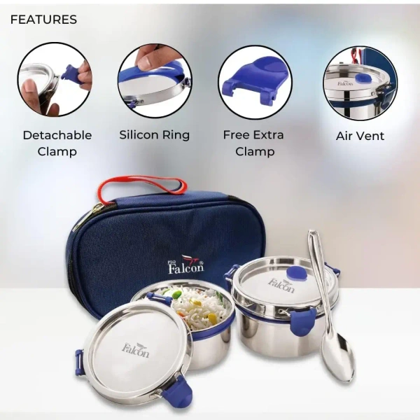 FALCON Falcon Stainless Steel Eco Nxt Lunch Box, 2 Containers with Insulated Bag - Base Variant