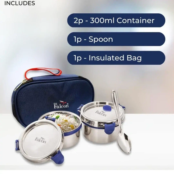 FALCON Falcon Stainless Steel Eco Nxt Lunch Box, 2 Containers with Insulated Bag - Base Variant