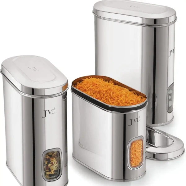 JVL Stainless Steel Kitchen Food Storage Capsule Shape Galaxy Window Canister - Base Variant