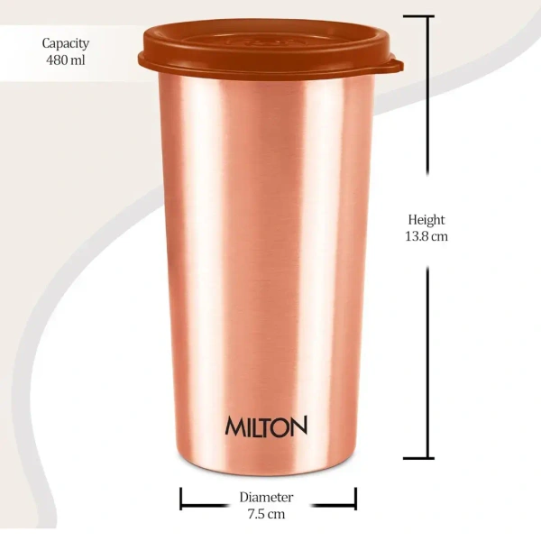 MILTON Milton Copper Drinking Water Tumbler with Lid 480 ml, - Base Variant