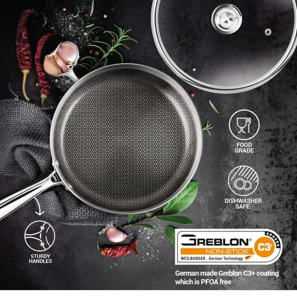MILTON Milton Honeycomb Triply Frypan With Glass Lid - Base Variant