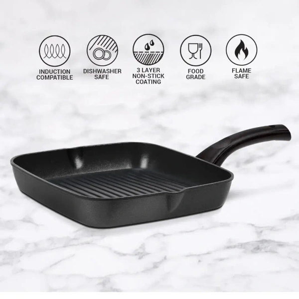MILTON Milton Pro Cook Die Cast Grill Pan 24 cm Black Induction Safe Non Stick - Base Variant
