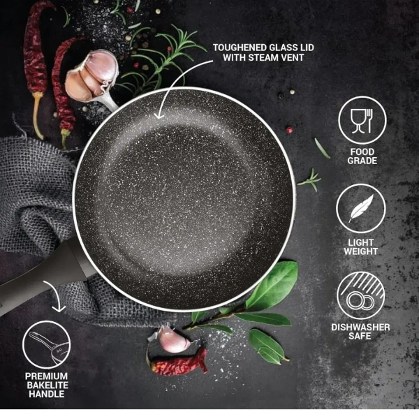 MILTON Milton Pro Cook Granito Fry Pan With Glass Lid Size 28 Cm - Base Variant