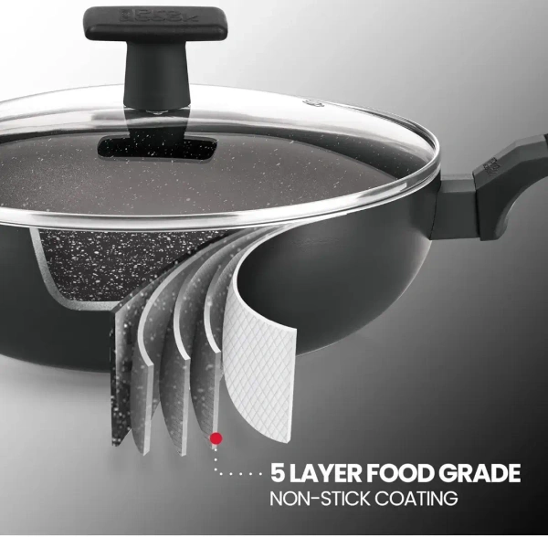 MILTON Milton Pro Cook Granito Kadhai With Glass Lid Size 28 Cm - Base Variant