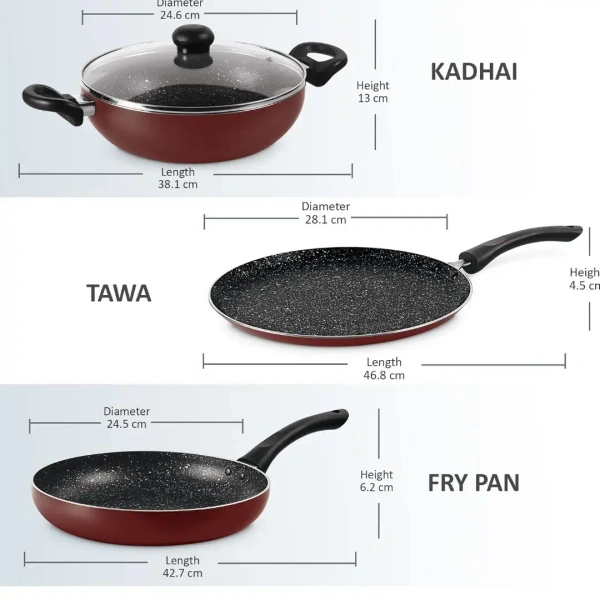 MILTON Milton Pro Cook Granito Non Stick Set of 3 With Glass Lid - Base Variant