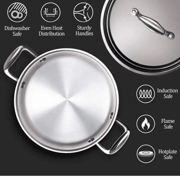 MILTON Milton Pro Cook Tri Ply Stainless Steel Casserole With Lid Size 22 - Base Variant