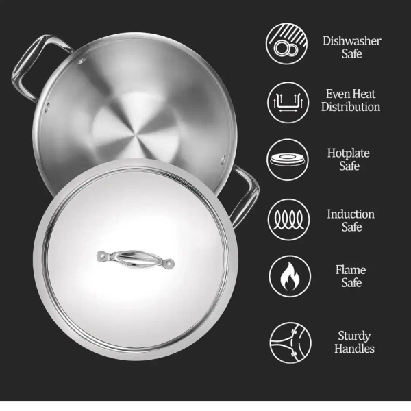MILTON Pro cook Triply Deep Kadhai with Stainless Steel Lid 26 Cm - Base Variant