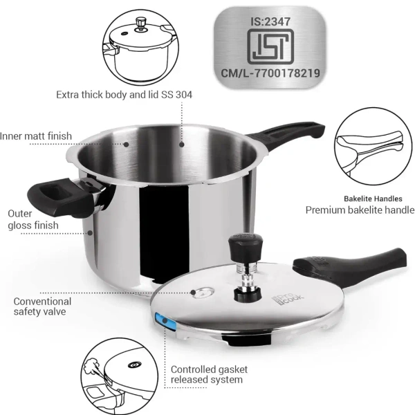 MILTON Milton Pro Cook Triply Stainless Steel Pressure Cooker Outer Lid  5 Ltr - Base Variant