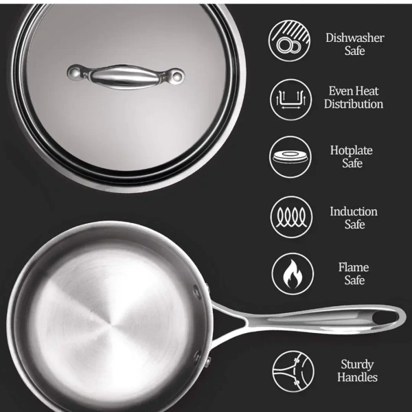 MILTON Milton Pro Cook Triply Stainless Steel Sauce Pan with Lid 16 Cm - Base Variant