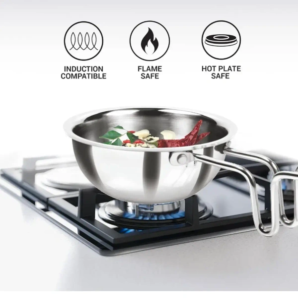 MILTON Pro cook Triply Stainless Steel Tadka Pan 12 cm - Base Variant