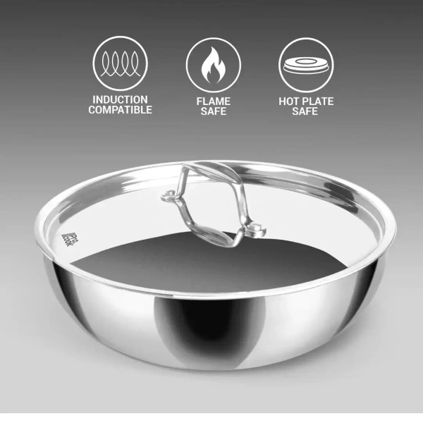 MILTON Pro cook Triply Stainless Steel Tasla with S S Lid 26 Cm - Base Variant