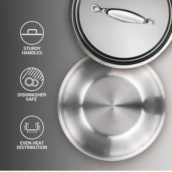 MILTON Pro cook Triply Stainless Steel Tasla with S S Lid 26 Cm - Base Variant
