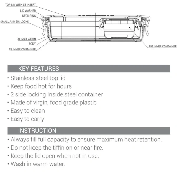 MILTON Milton Steely Super Deluxe Insulated Inner Stainless Steel Big Tiffin Box - Base Variant