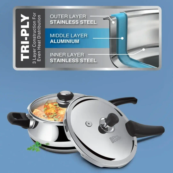 MILTON Milton Triply Handi Stainless Steel Cooker With Glass Lid - Base Variant