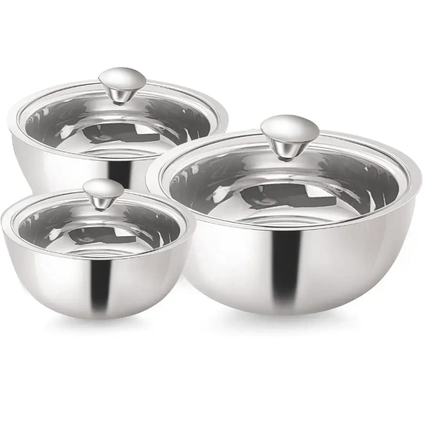 NanoNine Gravy Pot Double Wall Insulated S S Serve Fresh Casserole Set Of 3 - Base Variant