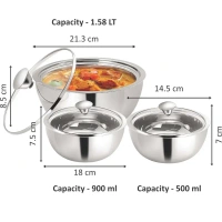 NanoNine Gravy Pot Double Wall Insulated S S Serve Fresh Casserole Set Of 3 - Base Variant