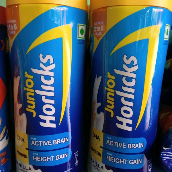 container of Junior Horlicks, a nutritional health drink for children aged 2-6 years. 500g