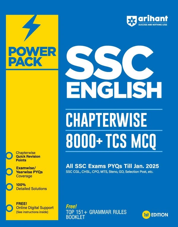 Arihant Publication Power Pack SSC English Chapterwise 8000 + TCS MCQ | First Edition