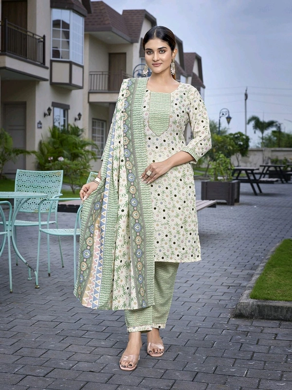 Royal Export Women Cotton Blend Kurta Pant Dupatta Set - L