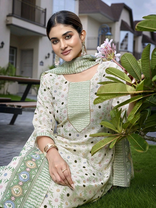 Royal Export Women Cotton Blend Kurta Pant Dupatta Set - XL