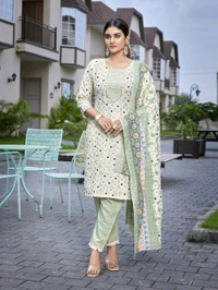 Royal Export Women Cotton Blend Kurta Pant Dupatta Set - XL