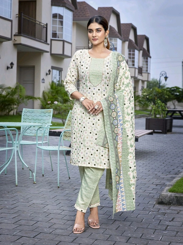 Royal Export Women Cotton Blend Kurta Pant Dupatta Set - XL