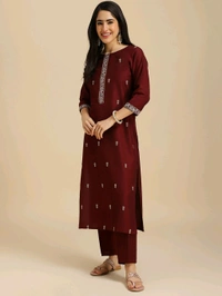 Mokosh MOKOSH Women Silk Blend Kurta Pant Dupatta Set - M, Rosewood
