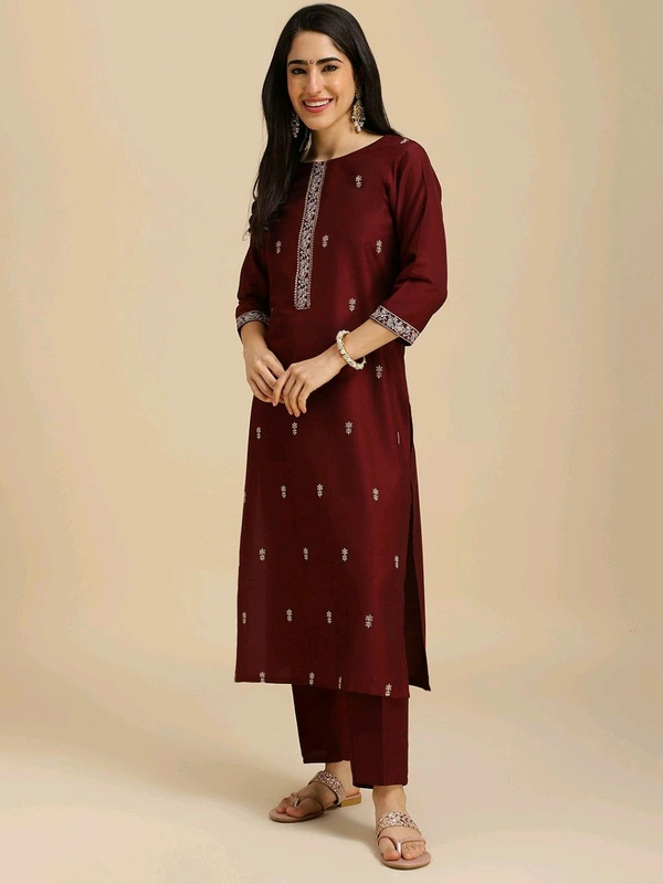 Mokosh MOKOSH Women Silk Blend Kurta Pant Dupatta Set - M, Rosewood