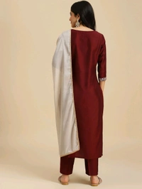 Mokosh MOKOSH Women Silk Blend Kurta Pant Dupatta Set - M, Rosewood