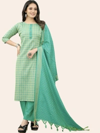 ORCHID FASHION Women Khadi Cotton Kurti Pant Dupatta Set - Neptune, 3XL