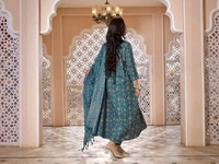 Royal Export Women Viscose Rayon Kurta Pant Dupatta Set - Teal, S