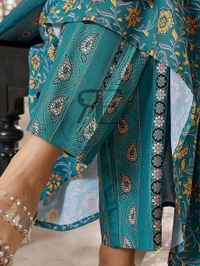 Royal Export Women Viscose Rayon Kurta Pant Dupatta Set - Teal, M