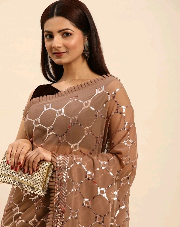 Clemira Embellished Bollywood Georgette Saree (Beige)