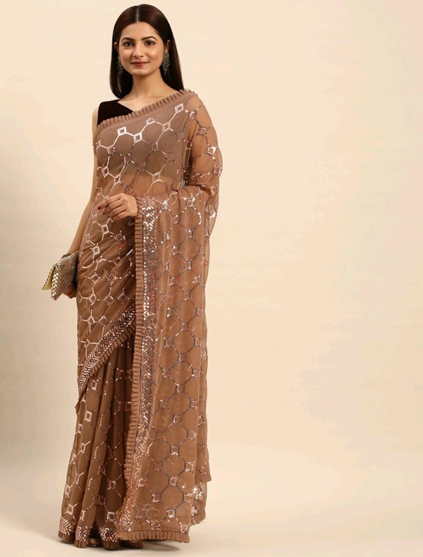 Clemira Embellished Bollywood Georgette Saree (Beige)