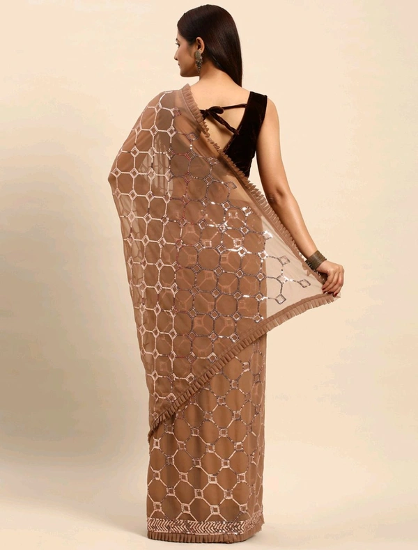 Clemira Embellished Bollywood Georgette Saree (Beige)