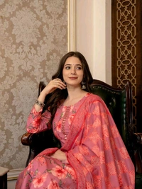 Ahika AHIKA Floral Printed Mirror Work Straight Kurta with Trousers & Dupatta - S