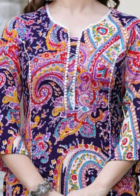 KJFAB Women Printed Pure Cotton Straight Kurta (Purple) - XXL