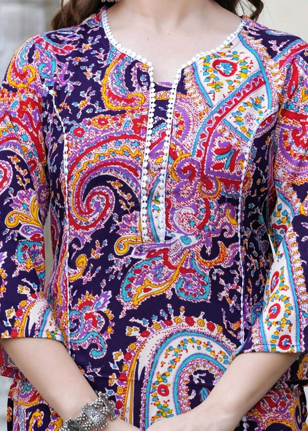 KJFAB Women Printed Pure Cotton Straight Kurta (Purple) - XXL