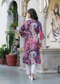 KJFAB Women Printed Pure Cotton Straight Kurta (Purple) - XXL